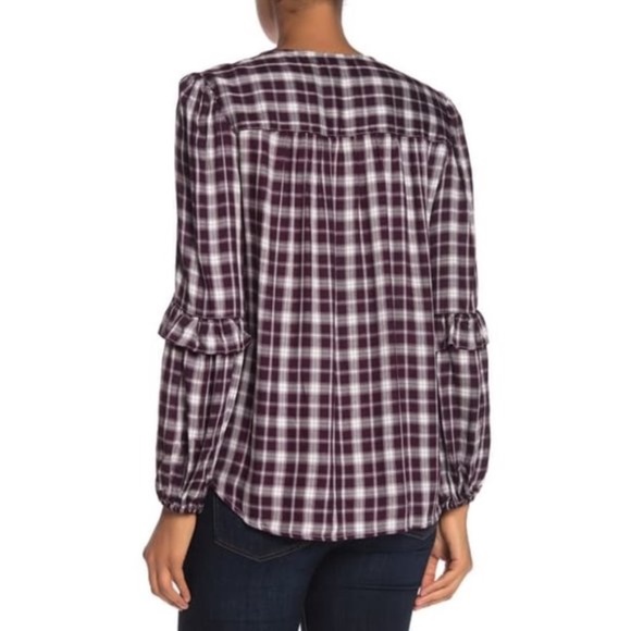Max Studio Plaid Ruffle Sleeve Blouse - Picture 2 of 6